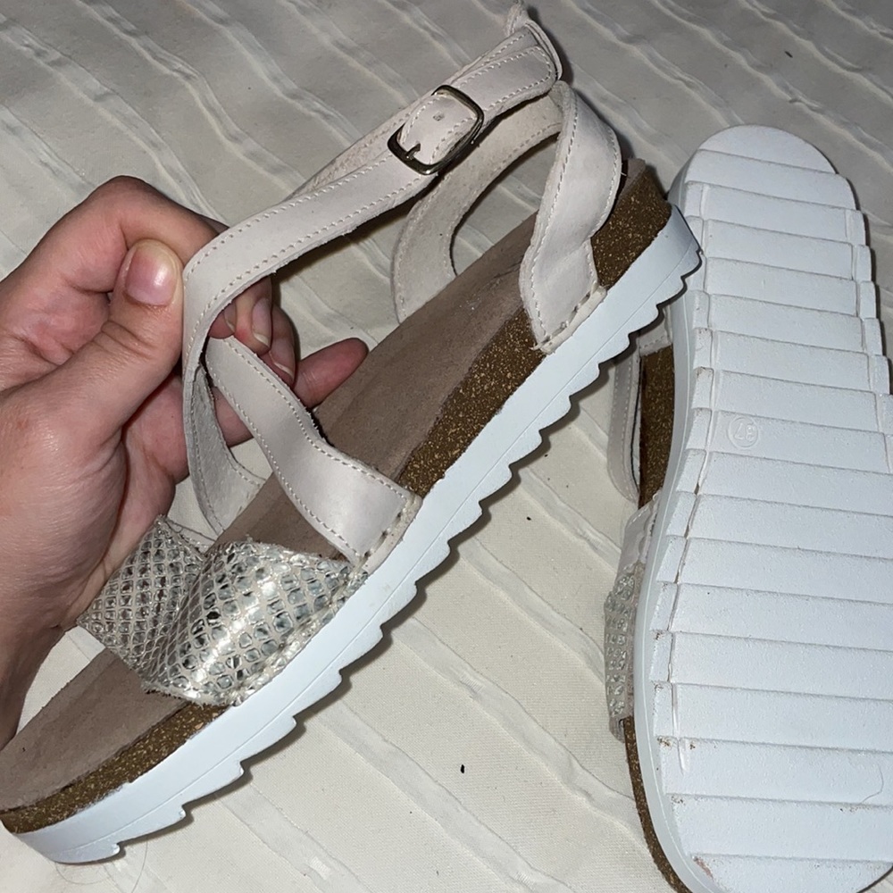 PAJAR | snake print leather sandals off white and shiny | size 7